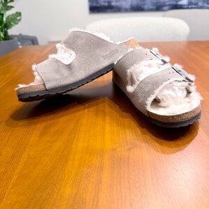 Birkenstock Arizona Shearling Sandal Slide Stone Coin Suede Women's 10 EUR 41